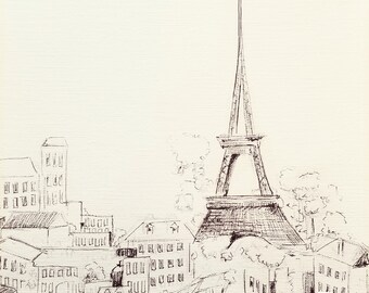 Eiffel Tower sketch, Paris sketch, Paris art print, digital art print, digital sketch, city sketch, printable wall art, 8x10 printable, art