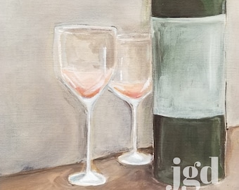 Wine for two, wine glasses, Wine room art, gallery wall, alcohol, date night, digital art print, fine art, still life art, 8x10 printable