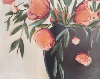 Vase of flowers art print, peonies art, digital floral print, digital art print, printable art, wall decor, 8x10 printable, gallery wall art