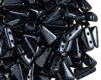 30pcs Vexolo 2-hole Pressed Beads 5x8mm VX022 Czech Glass Jet Black