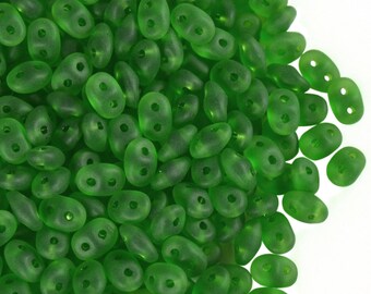 SuperDuo Pastel Light Green Chrysolite Pressed Glass Two Hole Seed Beads 2.5mm x 5mm 22.5 grams