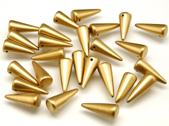 20pcs Czech Spike//Cone Glass Beads Size 5x13mm opaque Rose Gold Topaz