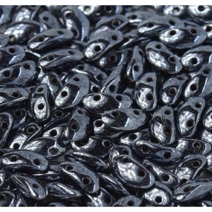 300 pcs Mobyduo® Beads, 3x8mm, 2-Hole, Czech Glass, Jet Hematite (MOB033)