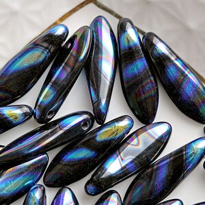 25 pcs Dagger Beads 5x16 mm, Jet AB Stripes, Czech Glass MKJ241-25p image 2