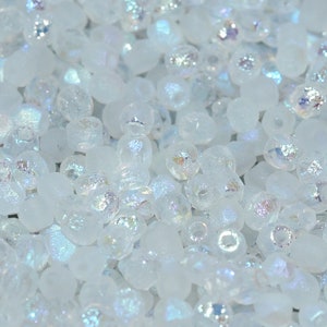 100pcs Fire-Polished Faceted Beads Round 3mm, Czech Glass, Crystal Etched AB Full (3FPE010)