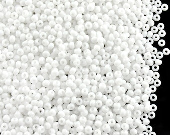 20g Czech Glass Seed Beads Preciosa, 11/0, Round Hole, White Opaque (11SB059)