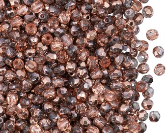 100pcs Czech Fire Polished Faceted Glass Beads Round 3mm Crystal Capry Gold (3FP064)
