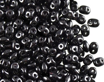 20g Czech Glass 2-Hole Seed Beads SuperDuo 2.5x5mm JET (rk1002)