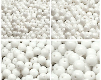 Set of Round Beads (3mm, 4mm, 6mm, 8mm), Chalk White (03000), Czech Glass (1CRP402-1p)