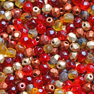 25 g 0,88 oz Mix of Faceted Fire Polished Beads 3 mm, 5 Сolors Fiery Sunset, Czech Glass 3MFP503-625p image 1