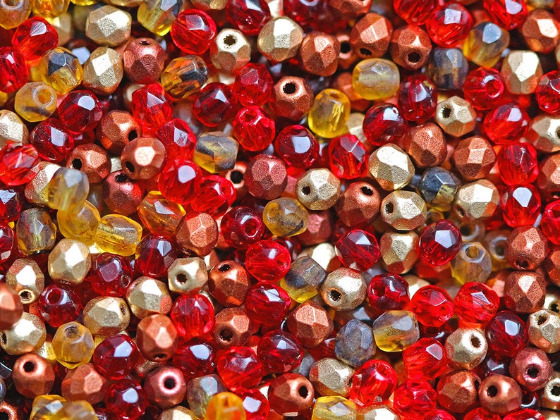 25 g 0,88 oz Mix of Faceted Fire Polished Beads 3 mm, 5 Сolors Fiery Sunset, Czech Glass 3MFP503-625p image 1