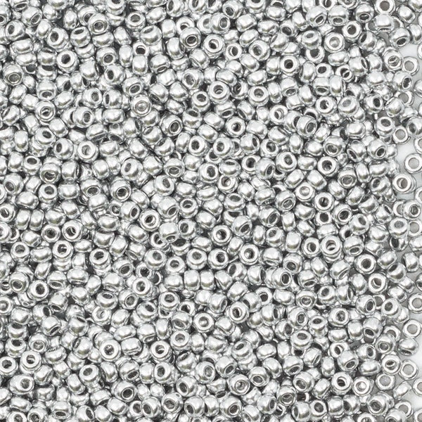 20g Tschechische Glasperlen Preciosa, 11/0, Rundloch, Aluminium Silber (11SB124)