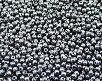 100pcs 3mm Czech Pressed Glass Beads Round Jet Hematite (3RP008)