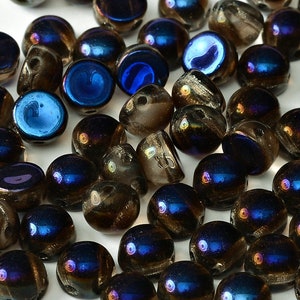 100 pcs 2-Hole Cabochon Beads 6 mm, Crystal Full Azuro (00030/22203), Czech Glass (6AKB015-100p)
