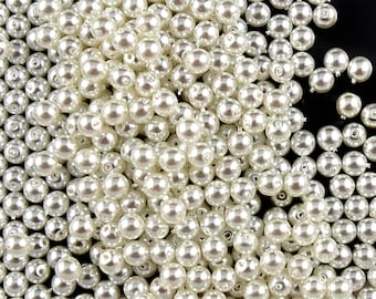 100pcs Czech Glass Pearl Beads Round 4mm White Pearl (4RPP001)