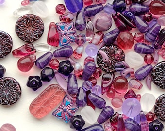 65 g (2,29 oz) Unique Mix of Czech Glass Beads for Jewelry Making, Beads & Bead assortments , Violet Lilac, Czech Glass (MIXS206-65g)
