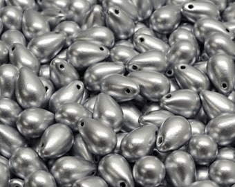 30pcs Teardrop Shaped Beads 6x9mm, Silver Matte (00030-01700), Czech Glass (TD059-30p)