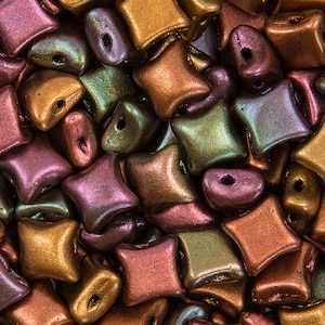 150pcs WibeDuo® Beads, 8x8 mm, 2-Hole, Yellow Gold Metallic Iris (00030/01620), Czech Glass, (AWIB027-150p)