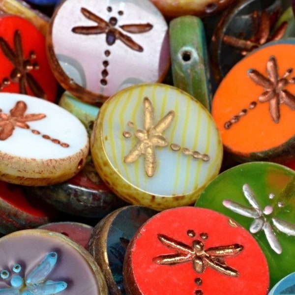 10 pcs Dragonfly Coin Beads 17 mm Table Cut, Mix (00001-mix), Czech Glass (TCBd012-10p)