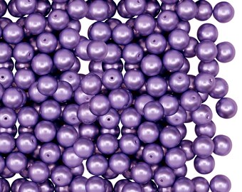 100pcs Czech Glass Pearl Beads Round 4mm Purple Matte (4RPP024)