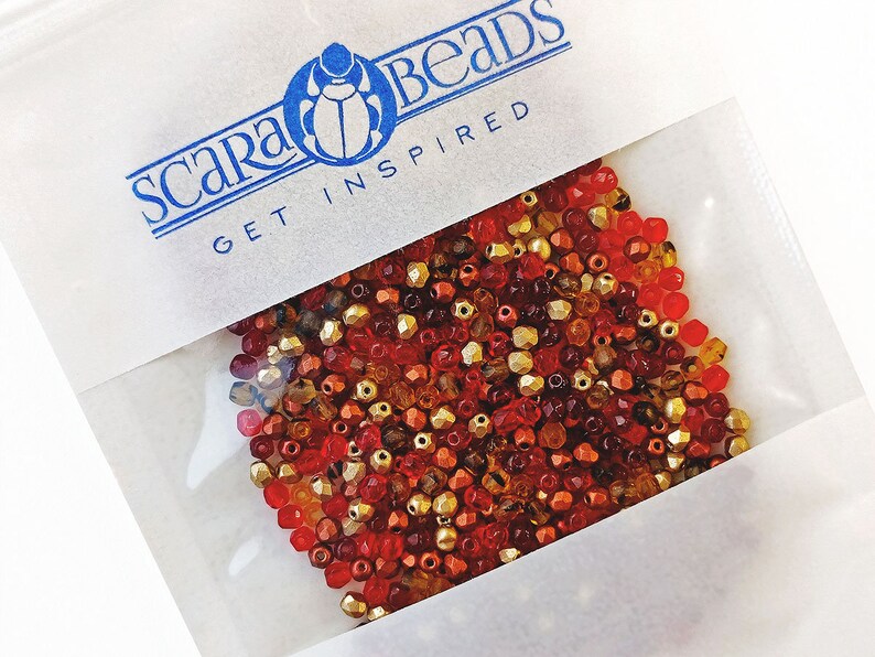 25 g 0,88 oz Mix of Faceted Fire Polished Beads 3 mm, 5 Сolors Fiery Sunset, Czech Glass 3MFP503-625p image 6