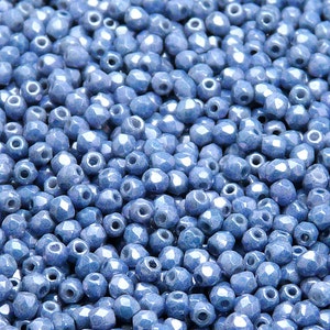100pcs Czech Fire Polished Faceted Glass Beads Round 3mm Chalk Blue Luster (3FP028)
