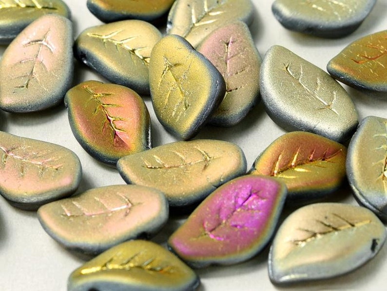 100 pcs Leaves Beads 9x14 mm, Crystal Marea Full Matted 00030/28073, Czech Glass ALV013-100p image 1