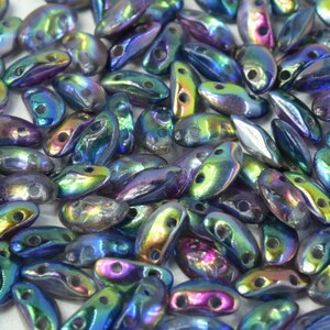 300 pcs Mobyduo® Beads, 3x8mm, 2-Hole, Czech Glass, Crystal Magic Blue (00030/95100) (MOB015)