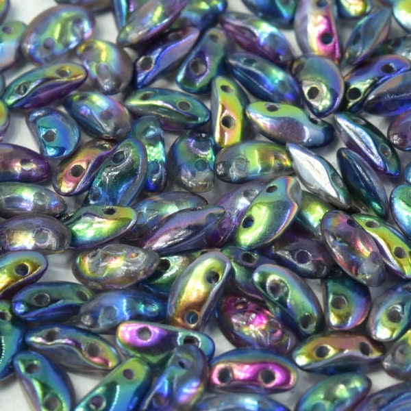 300 perles Mobyduo®, 3x8 mm, 2 trous, verre tchèque, bleu cristal magique (00030/95100) (MOB015)