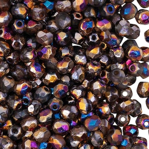 100pcs Fire-Polished Faceted Beads Round 4mm, Czech Glass, Crystal Etched Sliperit Full (4FPE013)