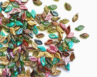 30 pcs Bay Leaf Czech Glass Beads 6x12mm, Pressed Glass Leaf Beads Mix,  Jewelry Making Beads (12LB022-30p)