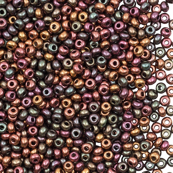Rocailles, perles de rocailles en verre tchèque Preciosa 9/0, 20 g, iris violet, or (9SB104)