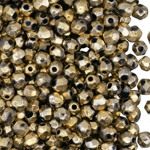 100pcs Fire-Polished Faceted Beads Round 4mm, Czech Glass, Crystal Etched Amber Full (4FPE002)