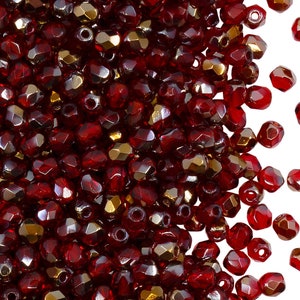 100pcs Czech Fire Polished Faceted Glass Beads Round 3mm, Ruby Valentinite (3FP093)