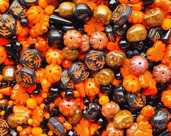 65 g (2,29 oz) Unique Mix of Czech Glass Beads for Jewelry Making, Orange-Black Halloween, Czech Glass (MIXS202-65g)