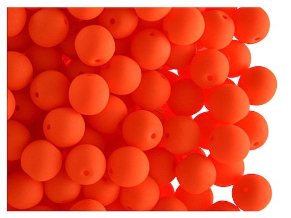 UV Active ORANGE 6 mm 50 pcs Czech Glass Round Pressed Beads ESTRELA NEON