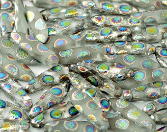 100 pcs Dagger Beads 5x16 mm, Crystal Etched Vitrail Dots (00030/2818A), Czech Glass (AMKJ035-100p)