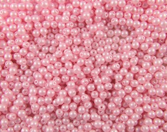 100 pz. 3mm Perle Di Vetro Pressato Ceco Rotonde Alabastro Rosa Pastello Perle (3RP025)