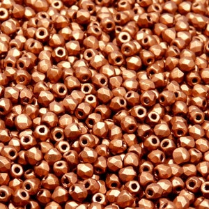 100pcs Czech Fire Polished Faceted Glass Beads Round 3mm Crystal Bronze Fire Red (3FP059)
