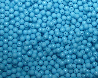 100pcs 3mm Czech Pressed Glass Beads Round Opaque Turquoise Blue (3RP056)