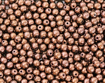 100pcs 3mm Czech Pressed Glass Beads Round Jet Bronze Luster (3RP009)