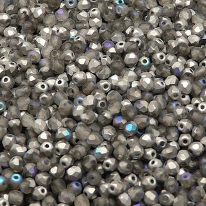 100pcs Czech Fire Polished Faceted Glass Beads Round 3mm,Crystal Matte Silver Rainbow (3FP076)