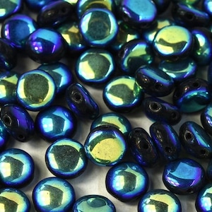 100 pcs Candy Beads 8 mm, 2 Holes, Jet Full AB, Czech Glass (ACN020-100p)