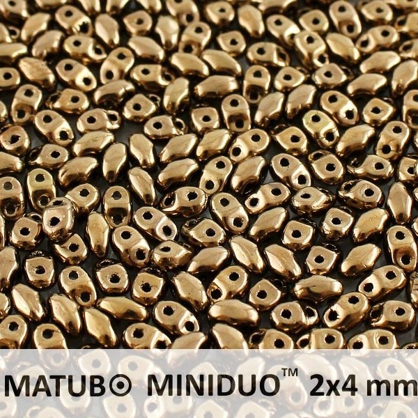 10 grams Czech  Glass  Two-Hole Seed Beads MiniDuo 2x4 mm, crystal gold bronze (Gold Bronze 24 Carat) (MD1082)