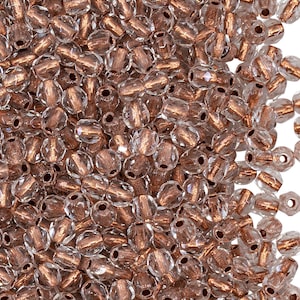 100pcs Czech Fire Polished Glass Beads, Rounds,4mm, Crystal Copper Lined (4FP054)
