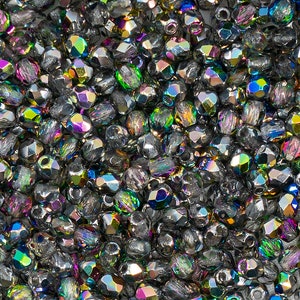 100pcs Czech Fire Polished Faceted Glass Beads Round 3mm Crystal Vitrail (3FP003-K)