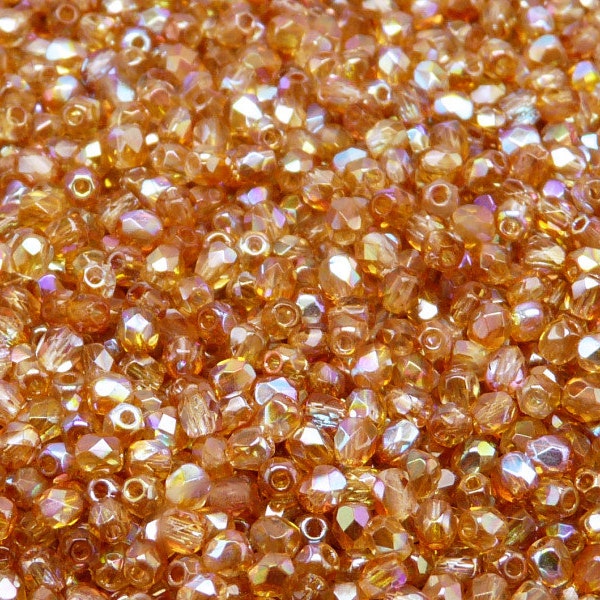100pcs Czech Fire Polished Faceted Glass Beads Round 3mm Crystal Orange Rainbow (3FP010)