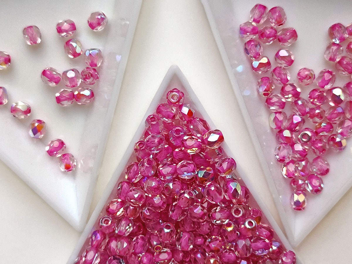 36 Stück Facettierte Glasperlen – 4mm, Pink-Beige Uranium, Böhmisches Kristallglas