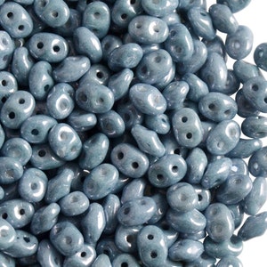 20g Czech Glass 2-Hole Seed Beads SuperDuo 2.5x5mm CHALK BLUE LUSTER (rk1109)