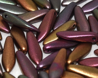 100 pcs Dagger Beads 5x16 mm, Purple Iris Gold (01640), Czech Glass (AMKJ002-100p)